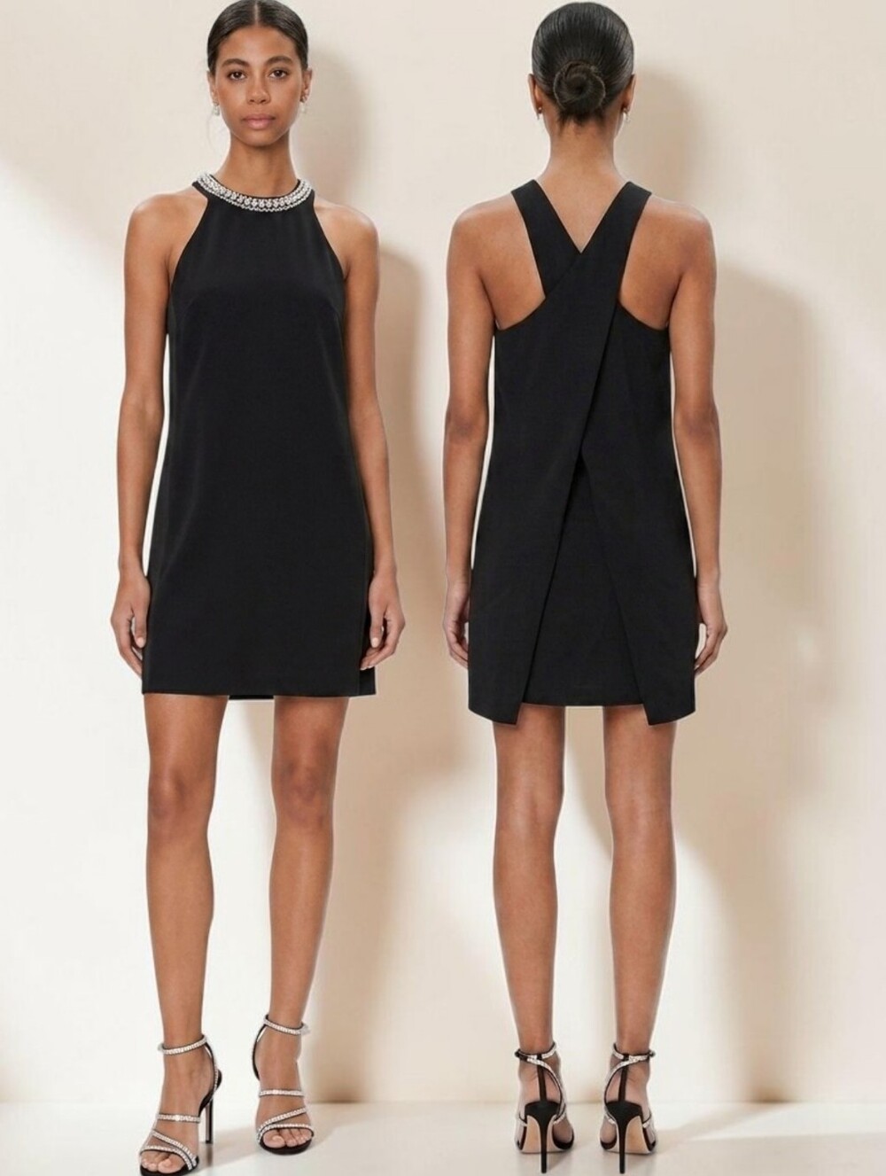REBECCA TAYLOR Bejeweled Rhinestone Collar Crepe Mini Halter Dress - Size 8